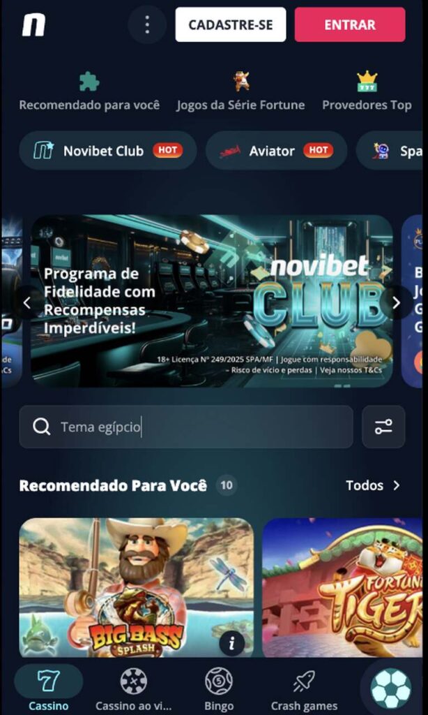 bônus no cassino novibet