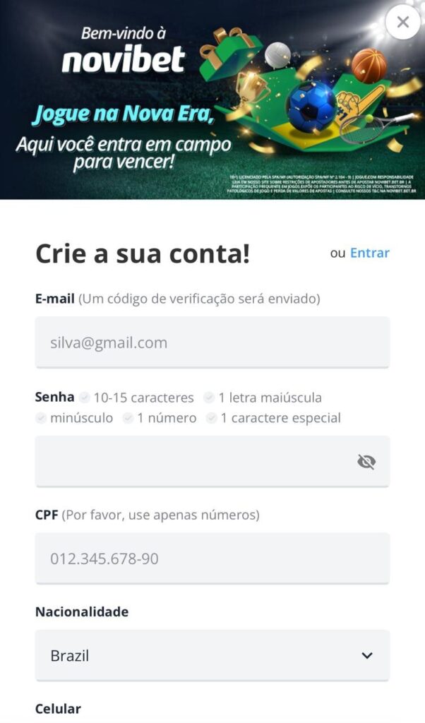 registro código promocional novibet