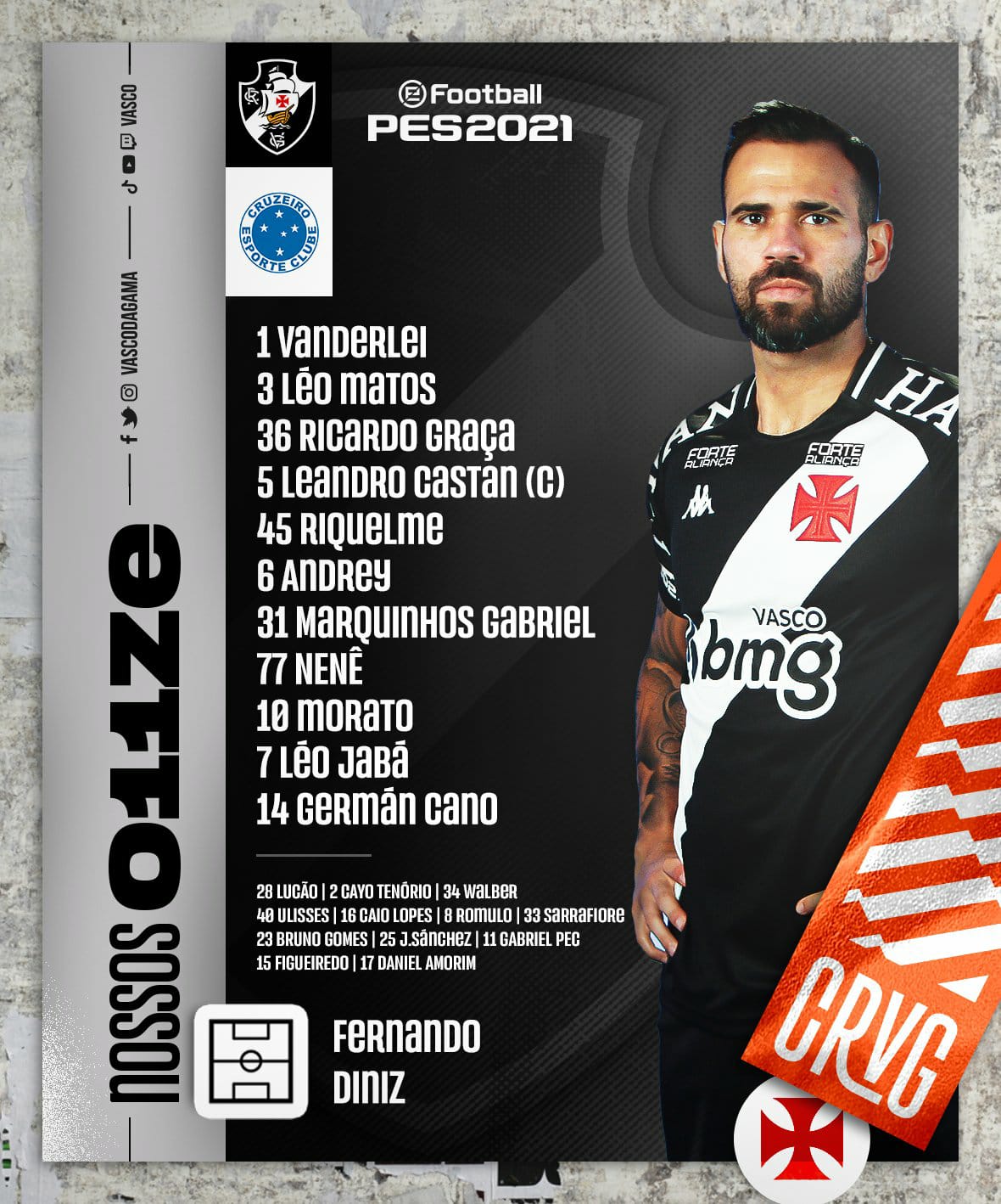 Vasco escalado para pegar o Cruzeiro pela Série B