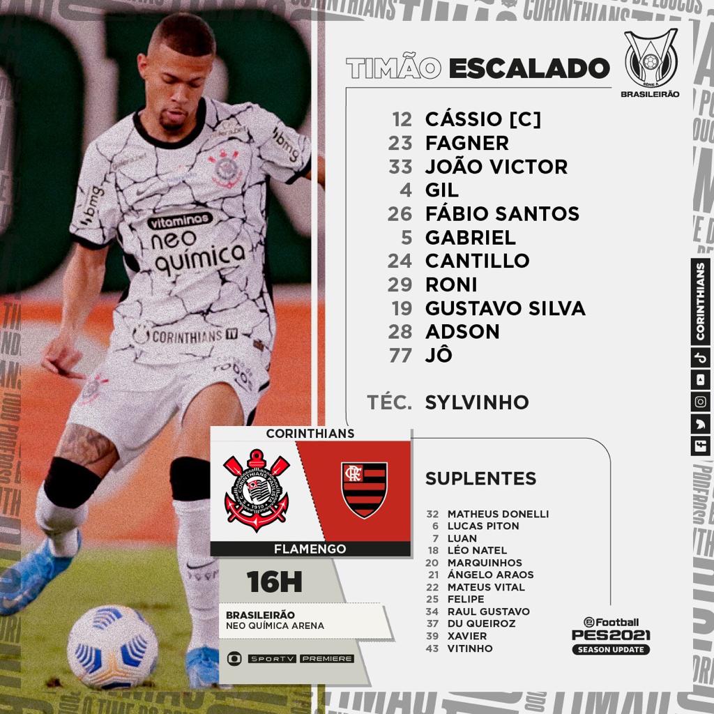 Corinthians escalado para pegar o Flamengo pela Série A do Campeonato Brasileiro