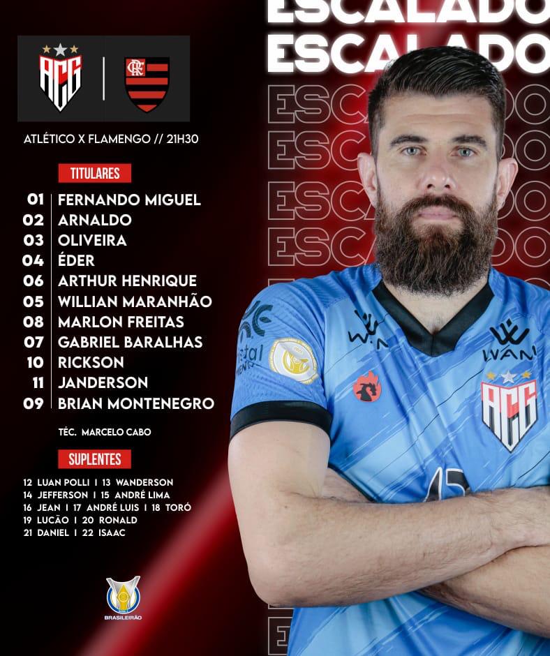 Atlético-GO escalado para pegar o Flamengo pelo Campeonato Brasileiro