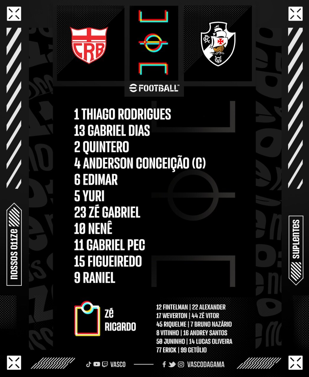 Vasco escalado para pegar o CRB pela Série B do Campeonato Brasileiro