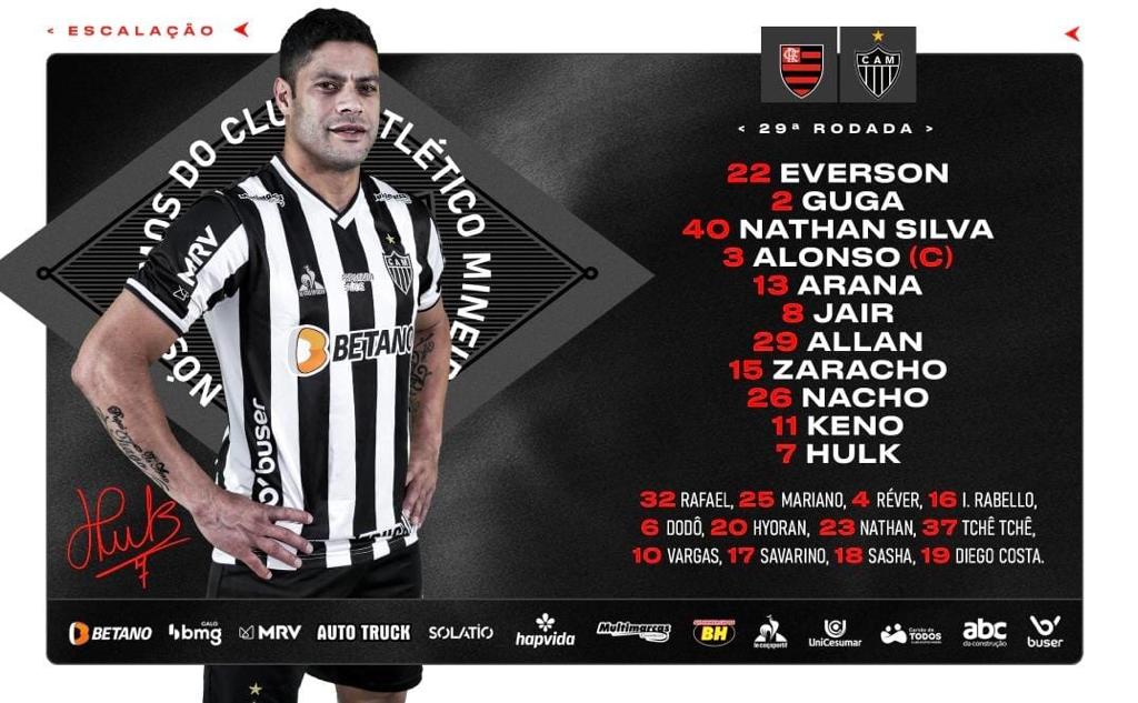 Atlético-MG escalado para pegar o Flamengo pelo Campeonato Brasileiro