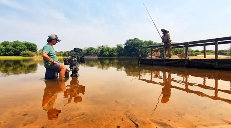 Cena de Pantanal sendo filmada no Mato Grosso do Sul