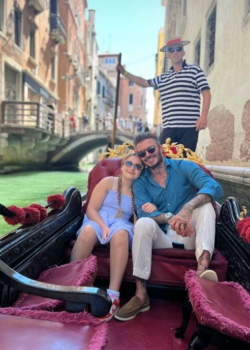 David Beckham e a filha na Itália