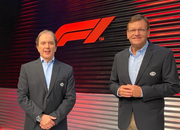 Reginaldo Leme e Sérgio Maurício durante transmissão da Fórmula 1 na Band