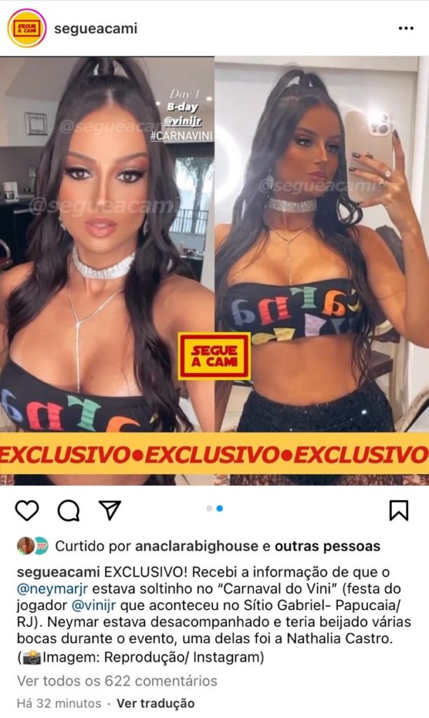 Nathalia Castro fica com Neymar em festa de Vinícius Júnior, diz perfil de fofocas