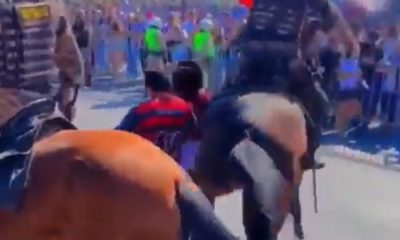 Momento que cavalo bate no casal torcedor do Flamengo