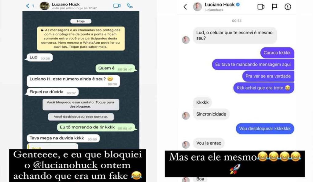 Luciano Huck é bloqueado por Ludmilla