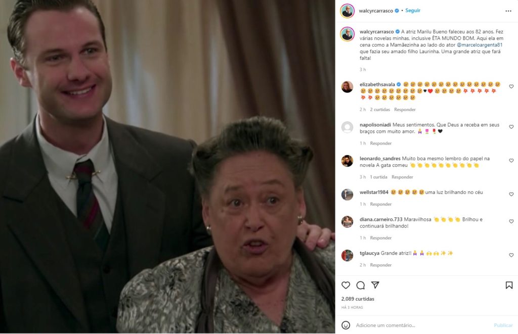 Walcyr Carrasco homenageia Marilu em seu Instagram