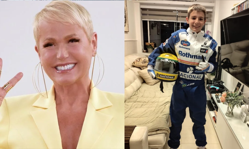 Xuxa presenteia filho de ex-paquita com uniforme de Ayrton Senna
