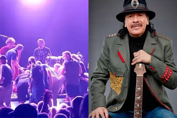 Carlos Santana sendo socorrido no palco (Fotos: Divulgação)