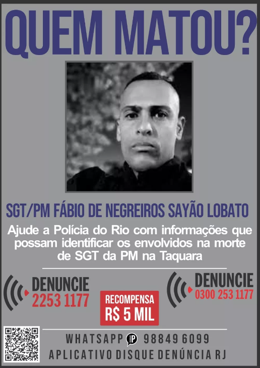 Disque Denúncia pede informações sobre morte de PM na Taquara