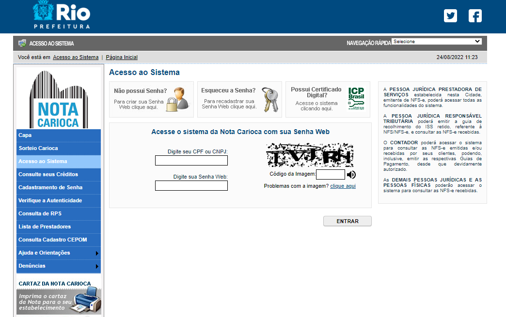 Site Nota Carioca volta a funcionar