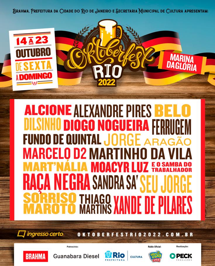 Rio recebe a 'Oktoberfest 2022' com shows de Alcione, Seu Jorge, Alexandre Pires, Diogo Nogueira e muito mais