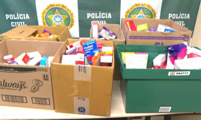 remédios e cosméticos roubados na farmácia da Tijuca