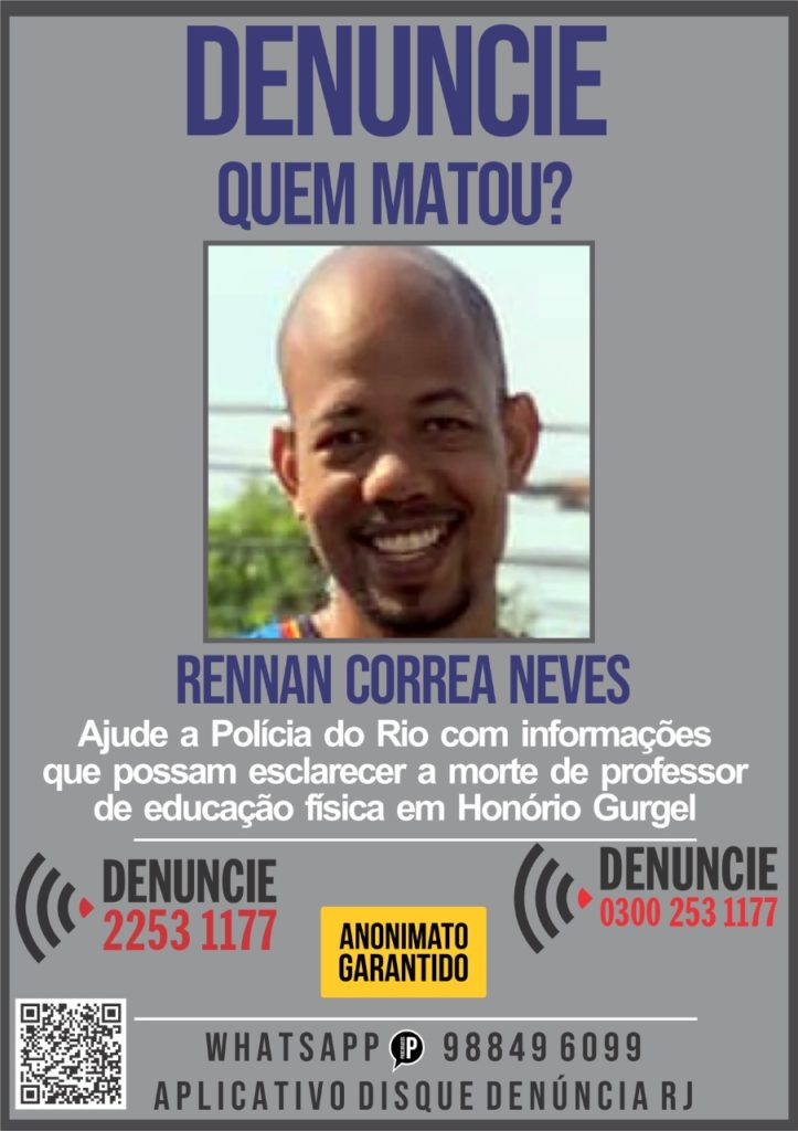 Cartaz do Disque Denúncia pede informações sobre os assassinos do professor de Educação Física