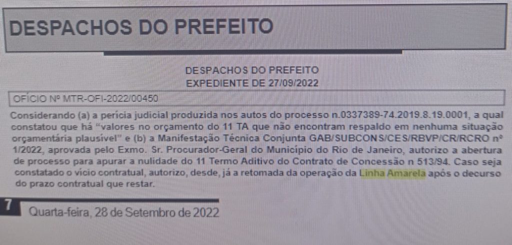 Prefeitura do Rio pode cassar concessão da Linha Amarela