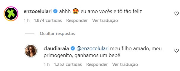 Enzo Celulari comemora gravidez da mãe