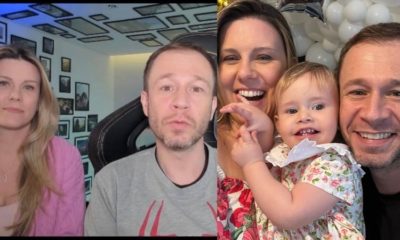 Tiago Leifert e a esposa, Daiana, ao lado da filha