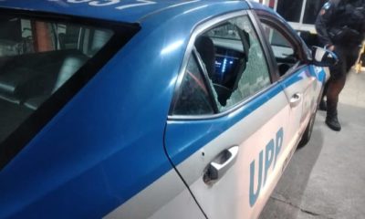 Viatura da Polícia Militar após ataque que matou um agente de segurança no Grajaú