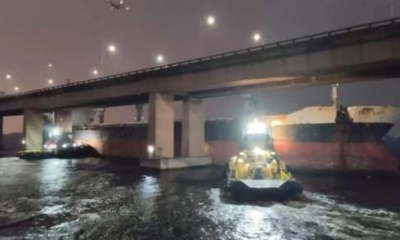 Engenheiros realizam nova vistoria após navio se chocar contra Ponte Rio-Niterói