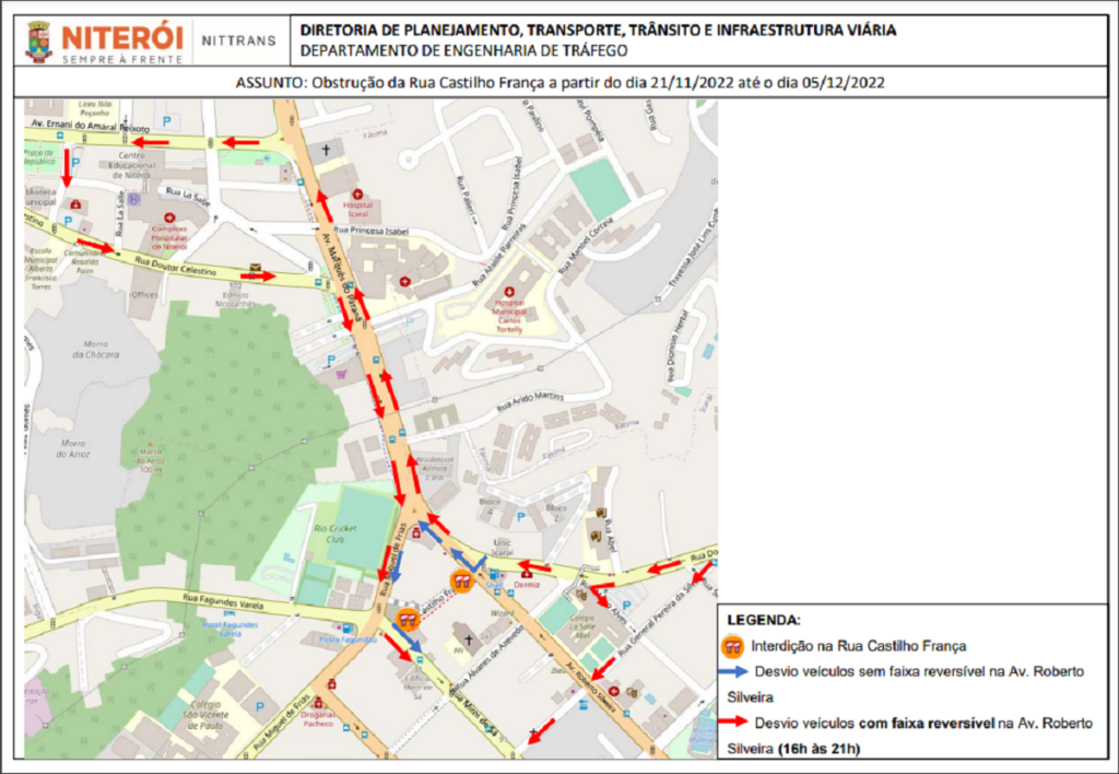 Mapa de interdição da Rua Castilho França 