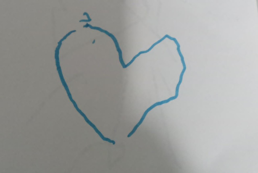 Desenho feito pelo menino Ney Kayque, que estava internado no Hospital Caxias D’Or na Baixada Fluminense