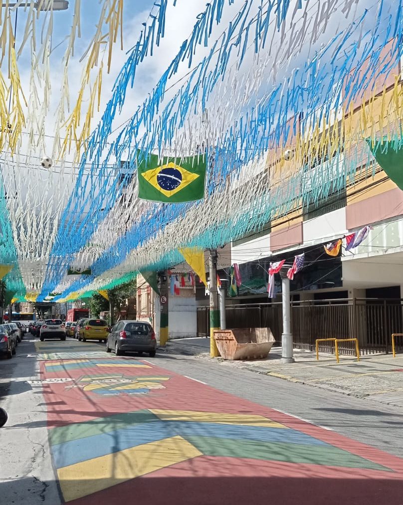 Rua Pereira Nunes enfeitada para a Copa do Mundo