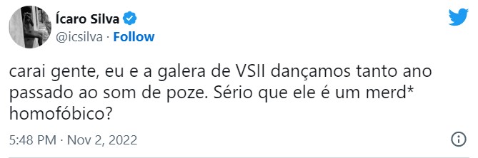 Tweet de Ícaro da Silva
