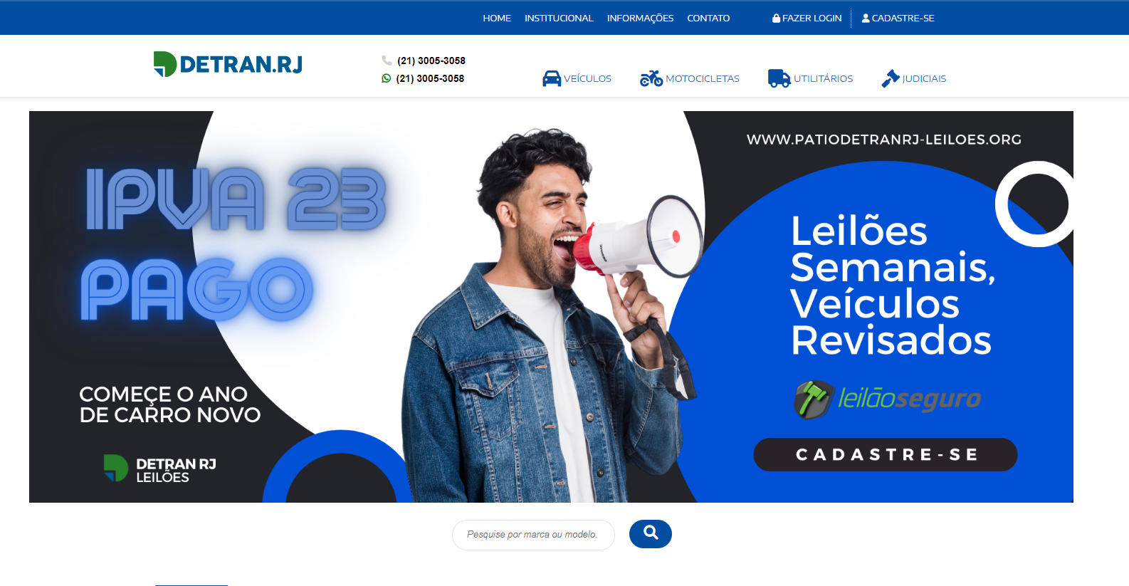 Detran alerta para sites falsos de leilão de carros