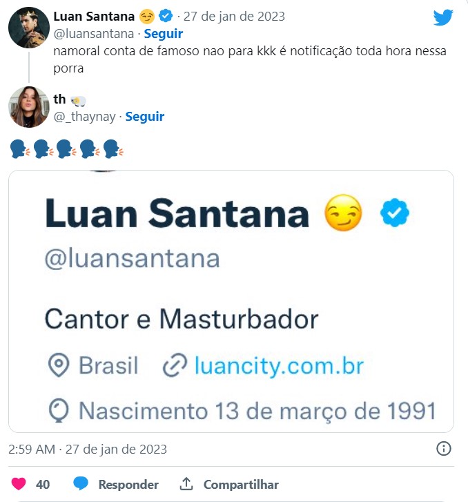 Perfil de Luan Santana no Twitter é invadido