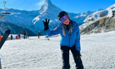 Apresentadora Jaqueline Marques esquia pela primeira vez na Suíça