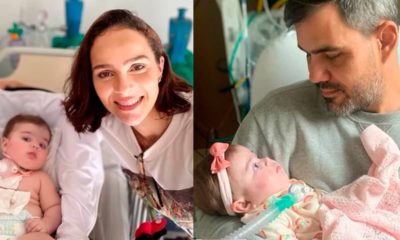 Juliano e Letícia Cazarré ao lado da filha mais nova, Maria Guilhermina