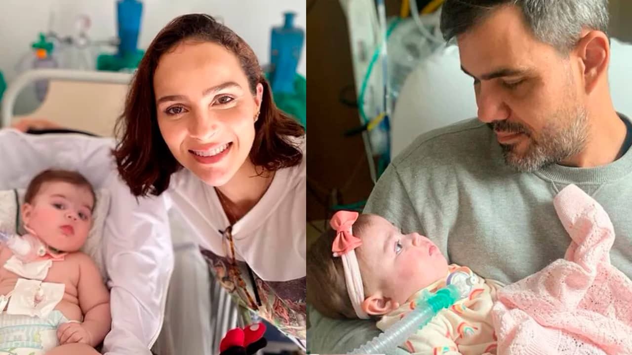 Juliano e Letícia Cazarré ao lado da filha mais nova, Maria Guilhermina