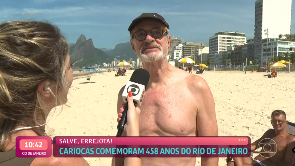 Marcos Caruso ao lado do namorado ao vivo na Globo