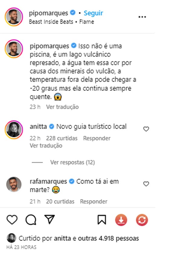 Anitta e Pipo Marques viajam juntos para a Islândia