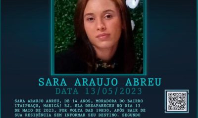 Sara Araújo de Abreu, de 14 anos, está desaparecida há quatro dias