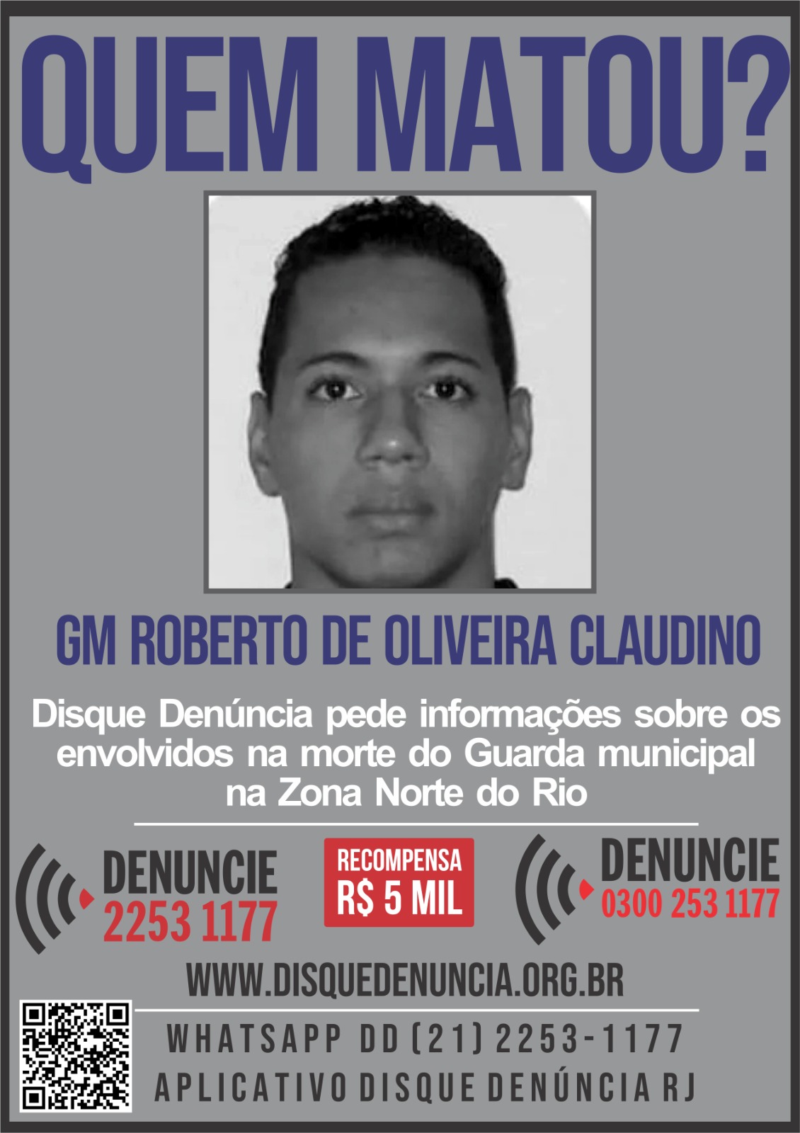 Disque Denúncia oferece recompensa para quem ajudar a prender assassinos de Guarda Municipal