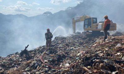 Bombeiros seguem atuando no combate a incêndio em aterro sanitário de Teresópolis (Foto: Divulgação)