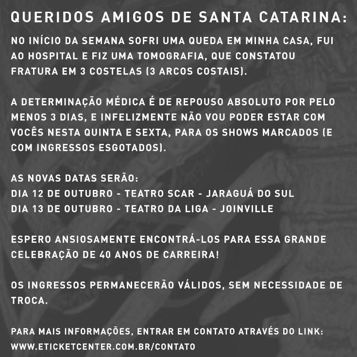 Paula Toller sofre acidente e cancela shows