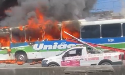 ônibus pega fogo na Rodovia Washington Luiz