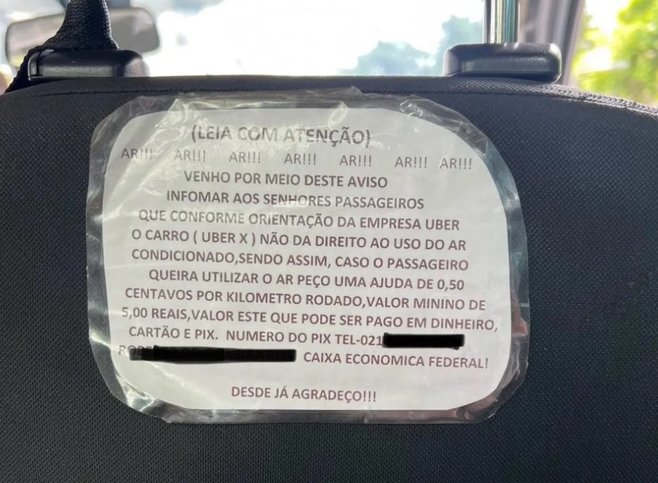 Motorista de aplicativo cobra taxa extra para ligar ar-condionado
