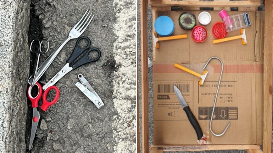 Objetos cortantes apreendidos pela Polícia Militar