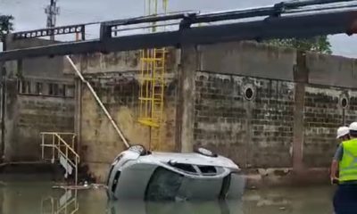 Carro derrubou muro da estação Acari/Fazenda Botafogo