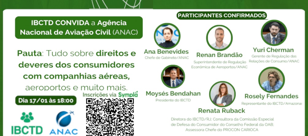 IBCTD promove live com a Anac sobre direitos e deveres do consumidor na relação com companhias aéreas (Foto: Divulgação)