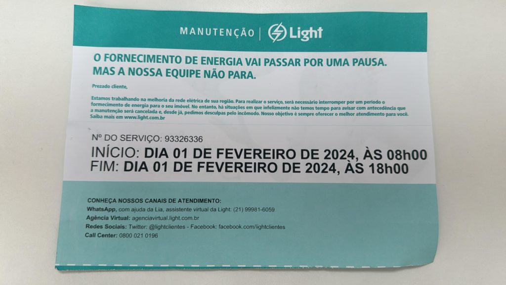 Comunicado sobre manutenção da Light