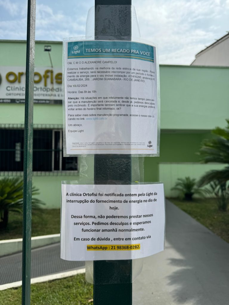  Clínica Ortofisi, em Jardim Guanabara, fechada por falta de energia elétrica