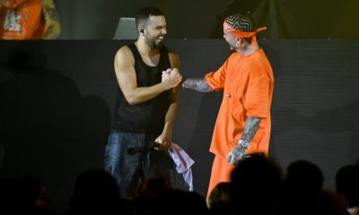 Pedro Sampaio sobe ao palco com J Balvin no Camarote Salvador (Foto: Caio e Thiago Duran / Camarote Salvador)