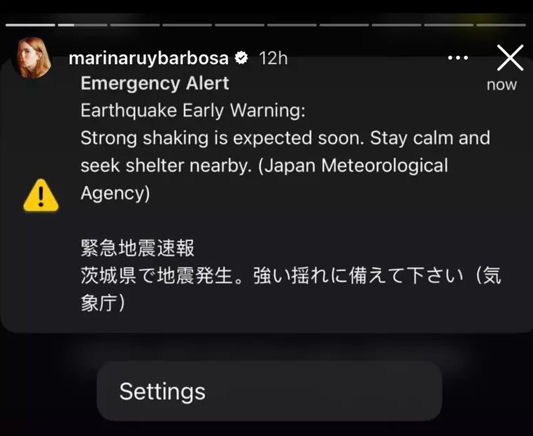 Marina Ruy Barbosa recebe mensagem sobre terremoto no Japão